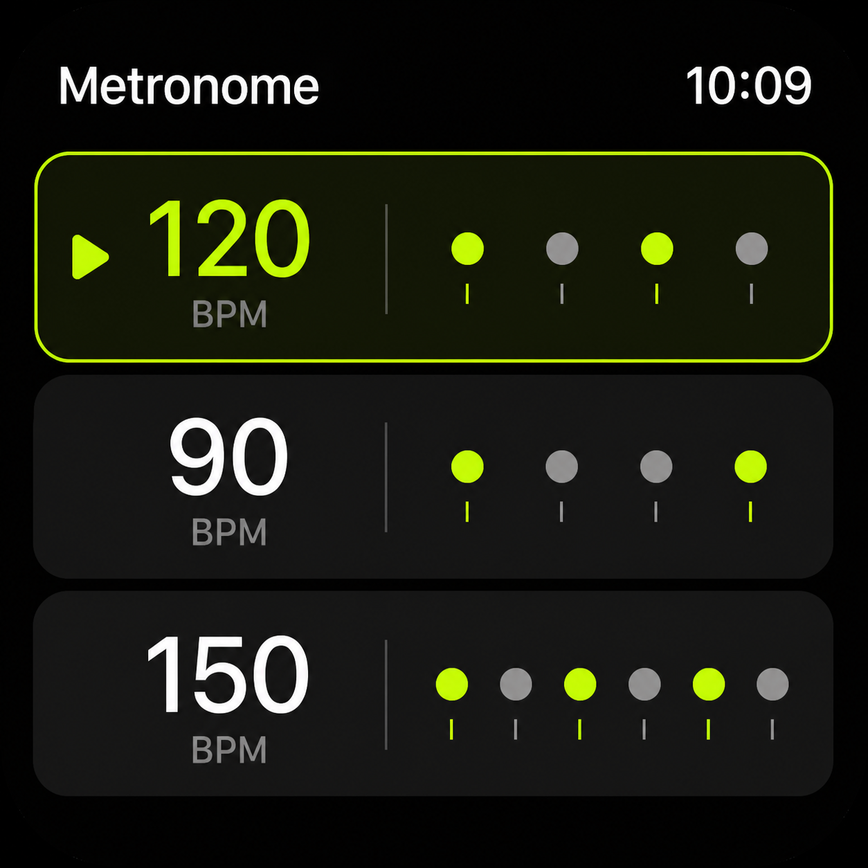 Temporary Apple Watch preset list screen placeholder
